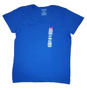 NEW Gildan Ladies 100% Cotton V-Neck Royal Blue Size L - Picture 1 of 6