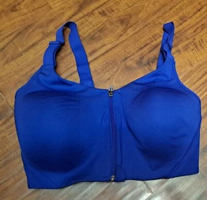 ALL IN MOTION ZIP FRONT SPORTS BRA COBALT BLUE SIZE 34 DD PADDED ADJ. STRAPS - Picture 1 of 4