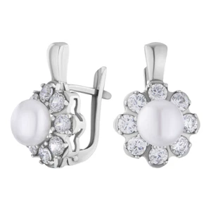 Earrings silver earrings Creole 925 sterling silver pearl zirconia real jewelry - Picture 1 of 5