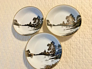 3 Nippon Schwarz Weiß Gold Landschaft 5" Dessertteller Japan - Bild 1 von 13
