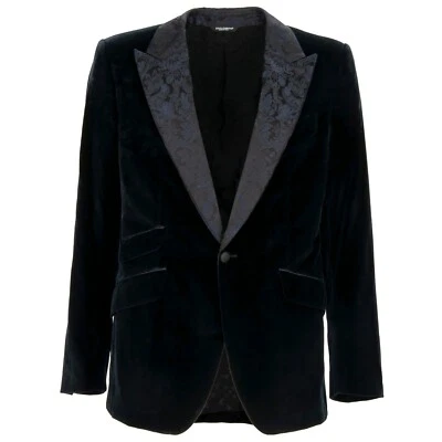 DOLCE & GABBANA Barock Samt Jacquard Seide Jacke Blazer Sakko SICILIA Blau 50 M - Bild 1 von 4
