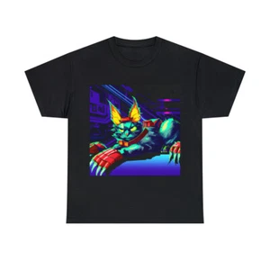 Vintage Style Video Game T Shirt Cat Pet Lover Gift Retro Graphic Tee Colorful - Picture 1 of 23