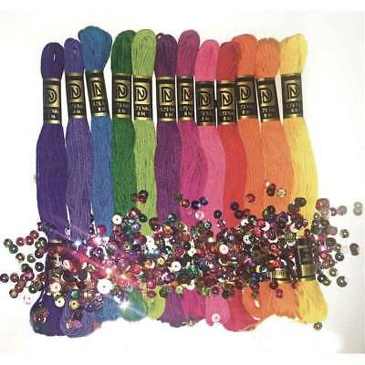 Zenbroidery Brights Trim Pack 12 Skeins, Sequins and Beads, 2 Needles 