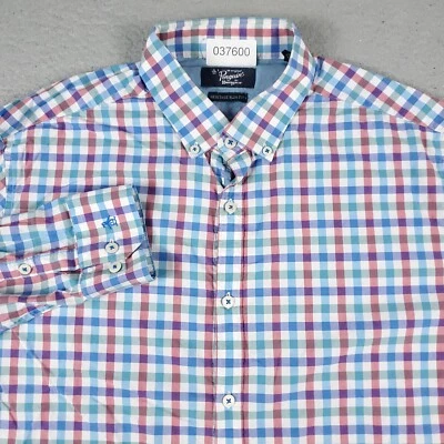 Camisa Penguin Para Hombre 16.5 Blanco Azul Rojo Vestido a Cuadros Abotonada Manga Larga Foto 1 de 4