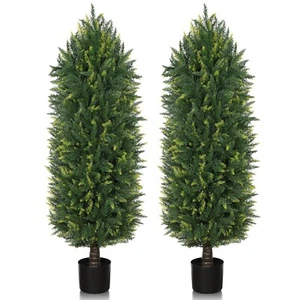 4FT Artificial Cedar Topiary Trees Outdoor 2 Pack Faux Cypress Bushes UV Resi... - Picture 1 of 7
