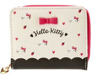 Sanrio Hello Kitty Rosa Fresa Doble Cartera Lindo Cuero Portatarjetas Nuevo Foto 1 de 4