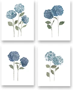 Watercolor Blue Flower Art Print-Blossom Hydrangea Floral Canvas Wall Art-(8”X10 - Picture 1 of 12