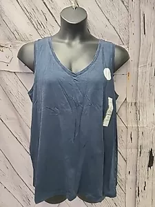 Time And Tru Womens Cotton Relaxed Fit V Neck Tank Top Blue XL or XXL - Picture 1 of 13