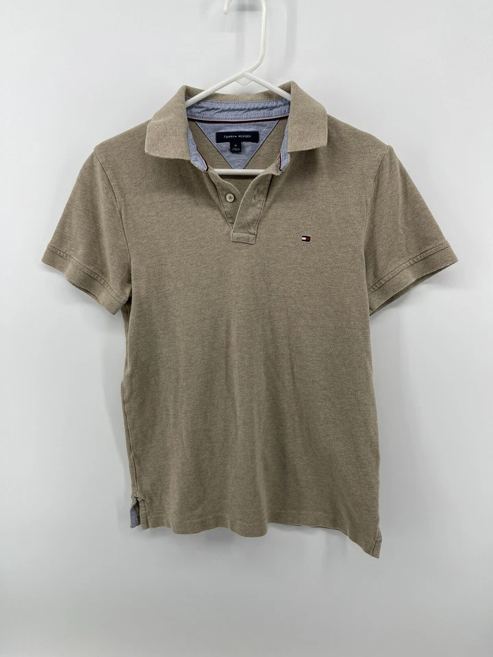 Tommy Hilfiger Boys Polo Shirt Youth Size Medium Beige Tan Short Sleeve FastShip - Image 1 of 4