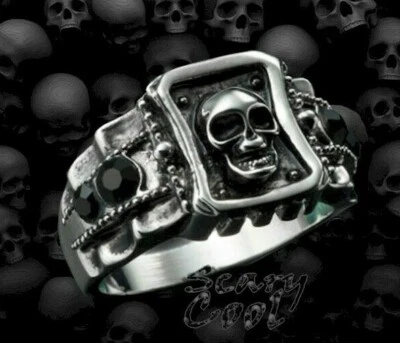 Nuevo Anillo Calavera Cristal Negro Motociclista Gótico Punk Para Hombre  Foto 1 de 3