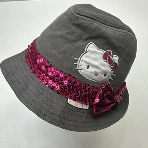 Hello Kitty Fedora Girls Cap Hat Fitted One Size Grey Pink - Picture 1 of 4