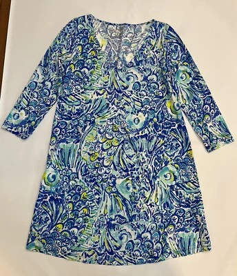 Lilly Pulitzer Erin Dress Womens Medium Pima Cotton Blue Crush After Party Vneck - Image 1 of 4