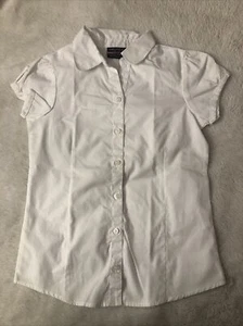 Nautica School Uniform White Blouse Short Sleeve Button Shirt Size M(8/10) - Picture 1 of 6