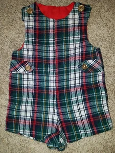 LITTLE GOODIES CHRISTMAS HOLIDAY BIB BY GOOD LAD PLAID 1 Pc SHORTS SZ 12 MO - Picture 1 of 5