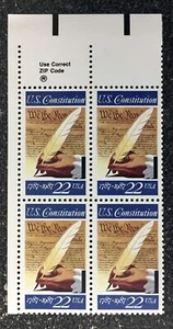 1987USA #2360 22c US Constitution - Zip Block of 4 Mint - Picture 1 of 1
