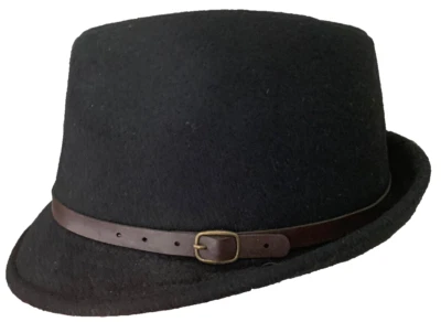 D &Y Black Felt Fedora Hat Wool with Brown leather band OS - Image 1 of 4