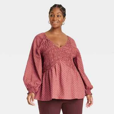 Blusa Ava & Viv Para Mujer Talla Grande Globo Manga Larga Corpiño Calado Óxido 1X Foto 1 de 4