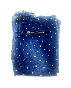Girls Jeans Pants Size 6 Adjustable Waist Blue Hearts Children Kids Pockets Zip - Picture 1 of 8