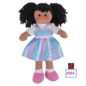 Ragdoll Kira Soft Plush Toy Doll with Striped Dress Black Hair 28cm tall New - Picture 1 of 1