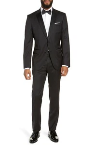 #393 Hugo Boss H-Huge Solid Black Tuxedo Size 44 R   RETAIL $995 - Picture 1 of 11