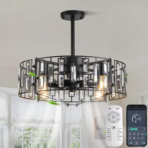 Deckenventilatoren Kronleuchter mit Lichtern Kristall für Wohnzimmer Schwarz - Bild 1 von 9