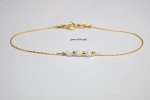 Opal Beads Bracelet white Opal Gold Filled Simple Dainty Ball Braclet 6.5 inch - Picture 1 of 4