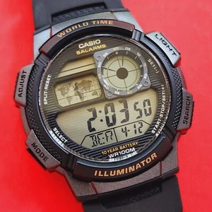 Casio World Time 5 Alarms AE-1000W Cal 3198 Mens LCD Illuminator Quartz - Picture 1 of 5