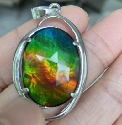 Joyería Gema Piedra Amonita Fósil Grande Ovalado Colgante 14k Alta Calidad Faceta Foto 1 de 4