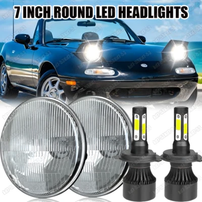 Par de bombillas LED redondas de 7" pulgadas para Mazda Miata MX-5 MX5 1990-1997 DOT Foto 1 de 4