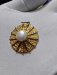 Designer Sun Medallion Sterling Silver Diamond Pearl Charm Pendant Jewelry,Gift - Picture 1 of 5