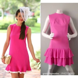 Vtg 1970s Ricky Ann Magnolia Fuschia Pink Salsa Ruffle Tier Tank Sheath Dress M - Photo 1/6