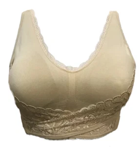 Cara Mia Size L Womens Beige Lace Wireless Padded Bralette Crossover - Picture 1 of 10