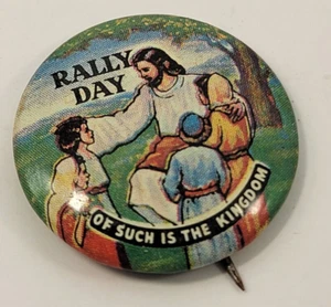 ALTE SELTENE ANSTECKNADEL 1940 ABINGTON U.S RALLY DAY OF SUCH IS THE KINGDOM RELIGIÖS BUTTON - Bild 1 von 2