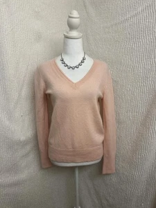 Halogen 100% Kaschmir Pullover Damen M Pfirsich V-Ausschnitt weich Luxus Strick klassisch - Bild 1 von 6