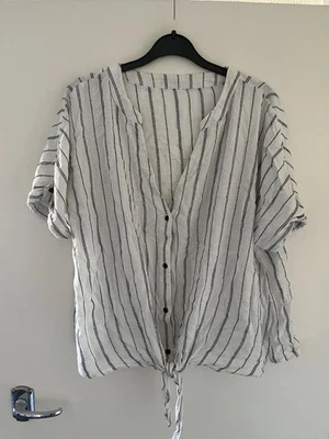 Cute Stripy Women’s Oversized Top Perfect For Summer, Linen Breathable - Image 1 of 4