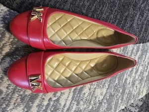 Zapatos planos de ballet Michael Kors rojo dorado acento cuero Jilly punta redonda talla 9,5 - Imagen 1 de 5
