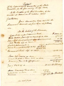 Informe financiero manuscrito de 1820 - Comité de donaciones de Hale, educación de Hebron CT - Imagen 1 de 3