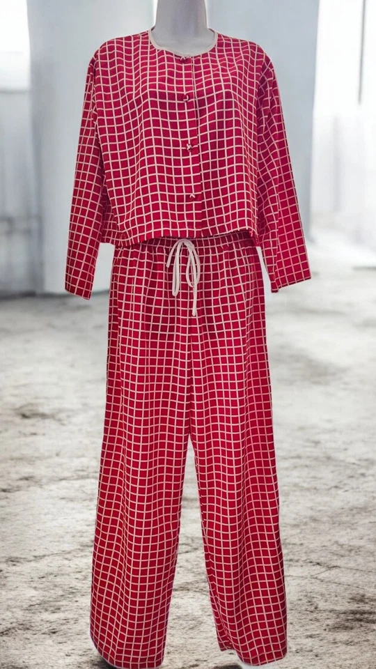 Pijama feminino Josie By Natori 2 peças vermelho médio quadriculado geométrico Y2K  - Imagem 1 de 4
