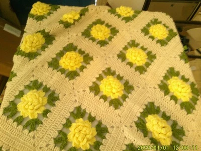 DE COLECCIÓN GANCHILLO AFGANO COLOR CREMA AMARILLO FLORES 3D 2 ALMOHADAS A JUEGO Foto 1 de 4