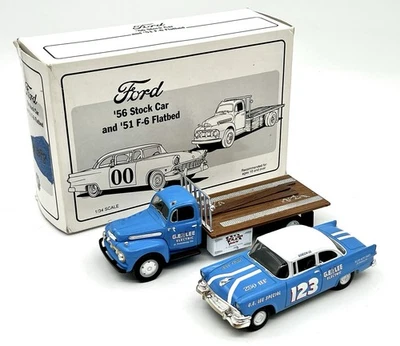 First Gear Ford '56 Stock Car & '51 F6 Flatbed Blue GE Lee Electric 1:34 Diecast - Image 1 of 4