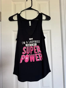 Camiseta sin mangas Ladyboss SWAG "Superpower" negra espalda deportiva talla pequeña - Imagen 1 de 4