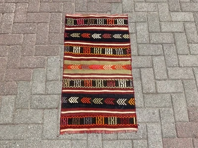 Alfombra Kilim Tejida a Mano 2x3 - Alfombra Boho Blanca, Alfombra Pequeña con Acento Turco Foto 1 de 4