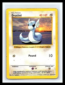 💥 Dratini 26/102 Base Set Shadowless Pokemon 1999 WOTC TCG Tarjeta De Colección Rara - Imagen 1 de 2