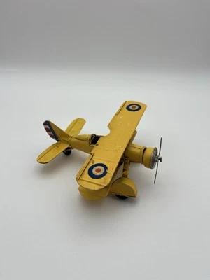 Vintage Yellow Metal Bi-Plane 3” High Red White Blue Target Die Cast Model - Image 1 of 4