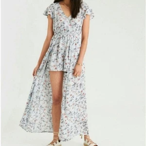 AEO EUC Shorts Strampler Maxi Frühling Sommer Blumen Kleid Medium hellblau dunkelrot  - Bild 1 von 21