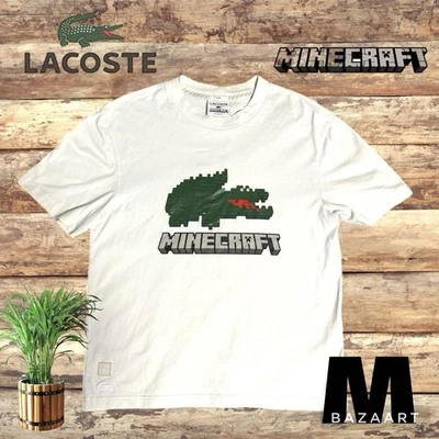 Lacoste x Minecraft T-Shirt Weiß M Relaxed Fit Unisex Selten Pixel Logo Game Tee - Bild 1 von 4