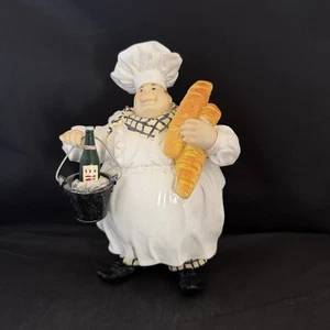 Vintage Fat Mollig Bistro Küche Koch hält Eiskübel Wein & Brot Figur Dekor - Bild 1 von 5