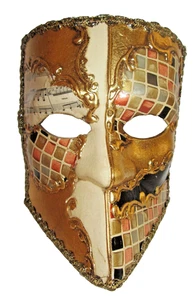 CASANOVA - A QUALITY, HANDPAINTED ITALIAN MASK, MUSIC INLAY, MOSAIC GOLD/COFFEE - Picture 1 of 3