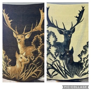 Vintage Biederlack Decke Made In Germany braun Hirsch Jagd wendbar 58x72" - Bild 1 von 12