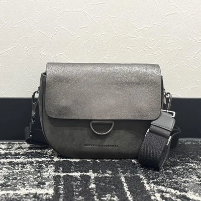 Bolso de hombro Brunello Cucinelli de cuero gamuza gris Foto 1 de 4